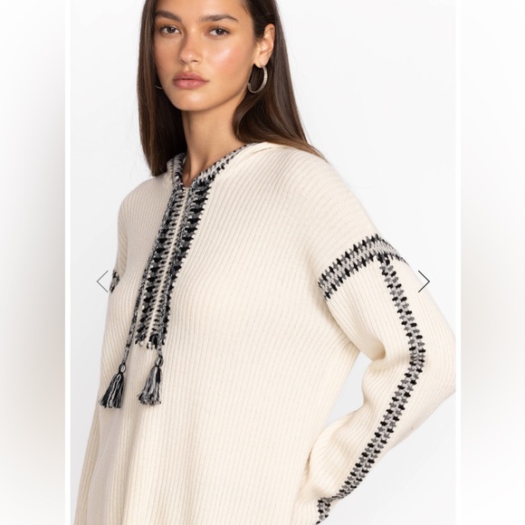 Johnny Was Cream Beltran Multi Color Whipstitch Hooded Baja Sweater - Picture 2 of 8